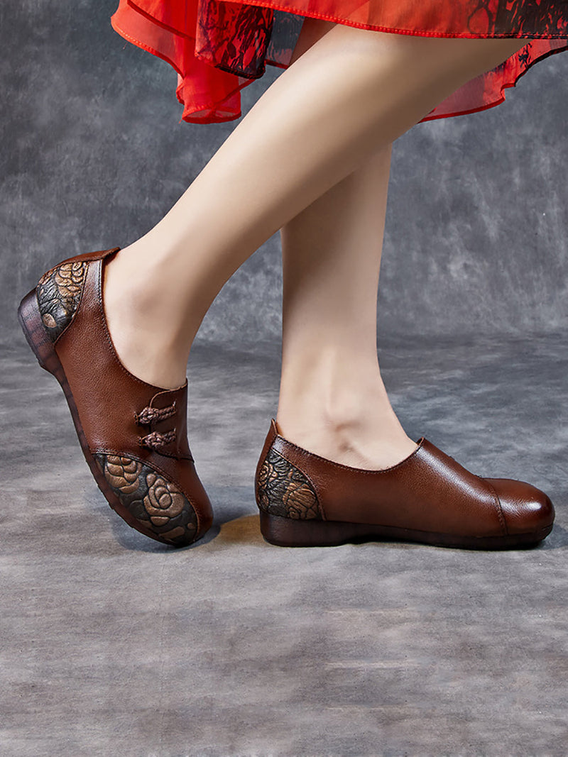 Spring Flower Leather Spliced Flat Shoes Kl1021