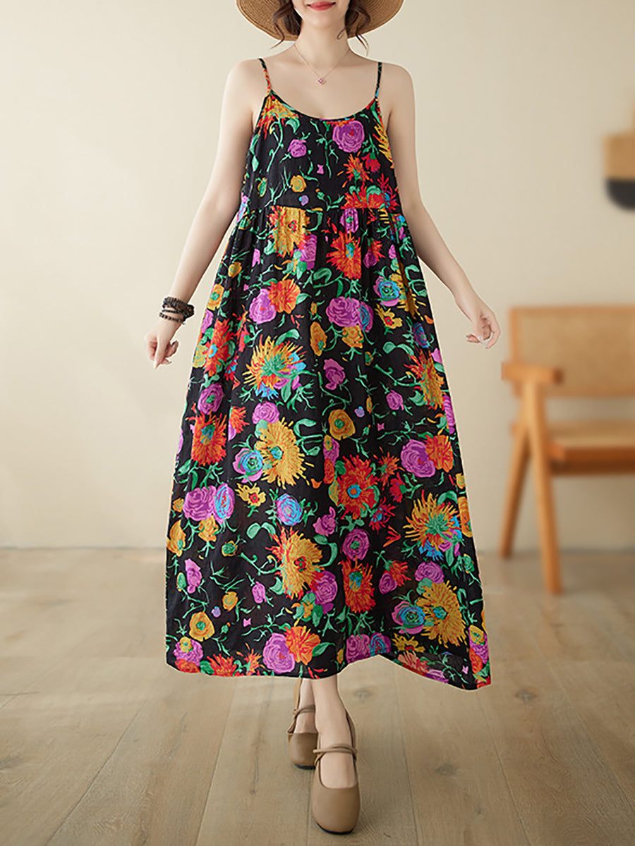 Artsy Summer Flower Loose Vest Dress Pa1020