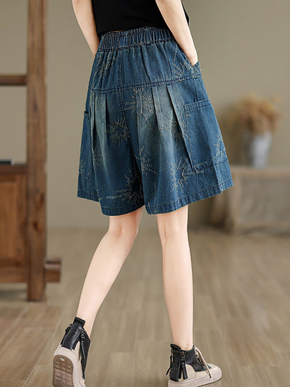 Summer Retro Star Jacquard Denim Fifth Pants Cc012