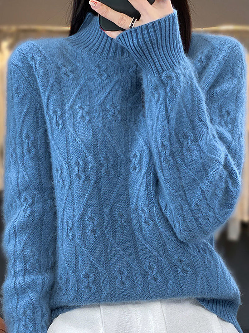 Autumn Half Turtleneck Wool Twist Knit Sweater Av1052