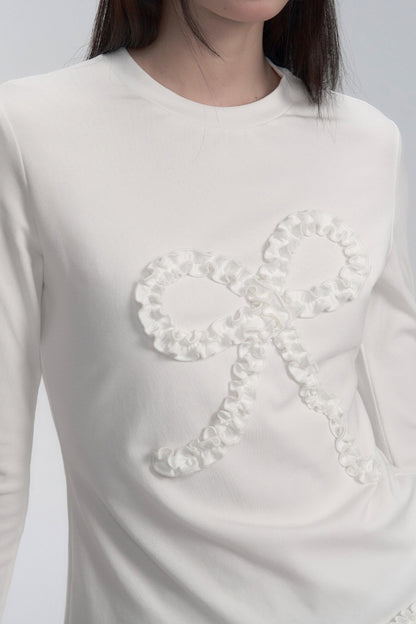 Ruffle Bow Lace Trim Sweater