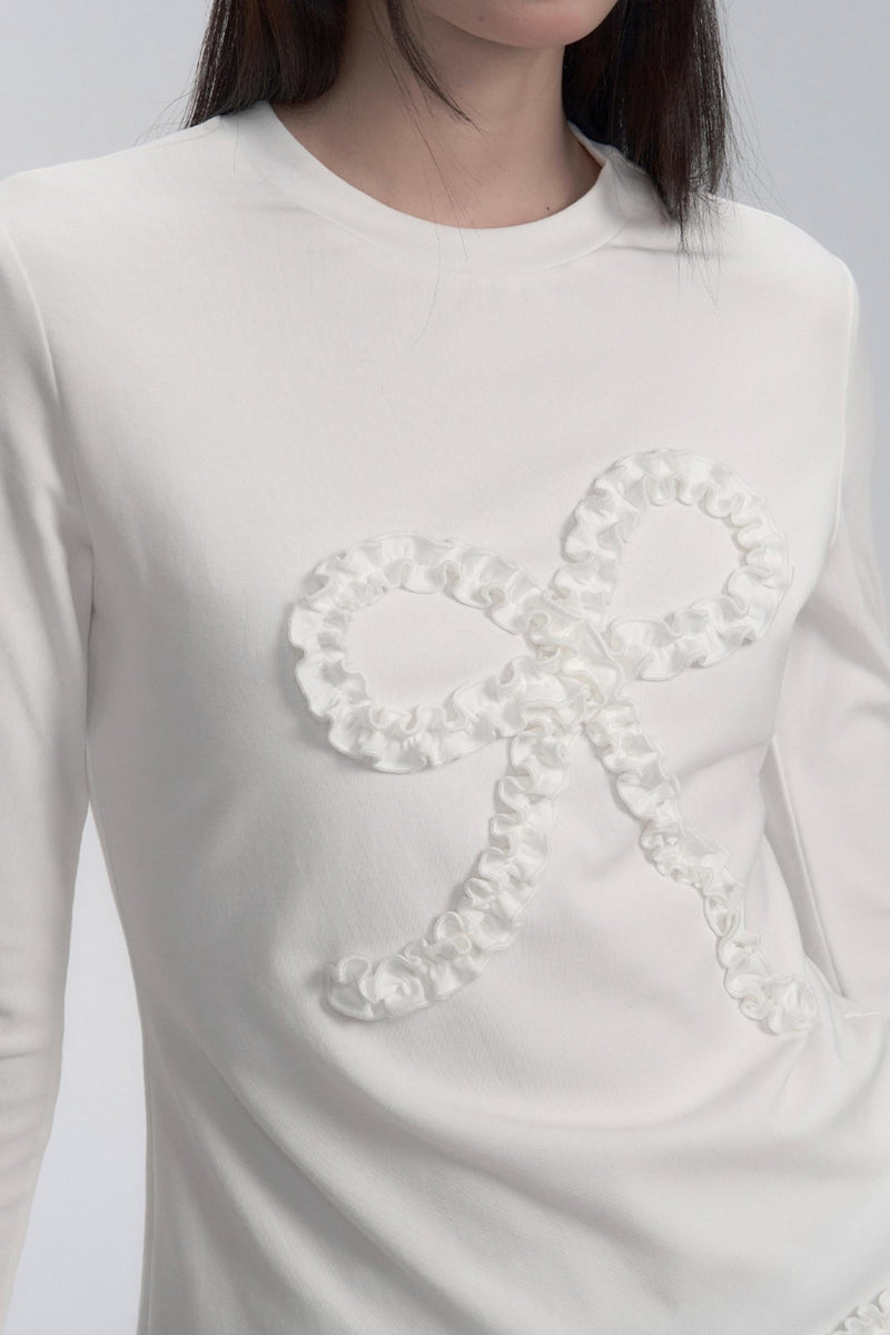 Ruffle Bow Lace Trim Sweater