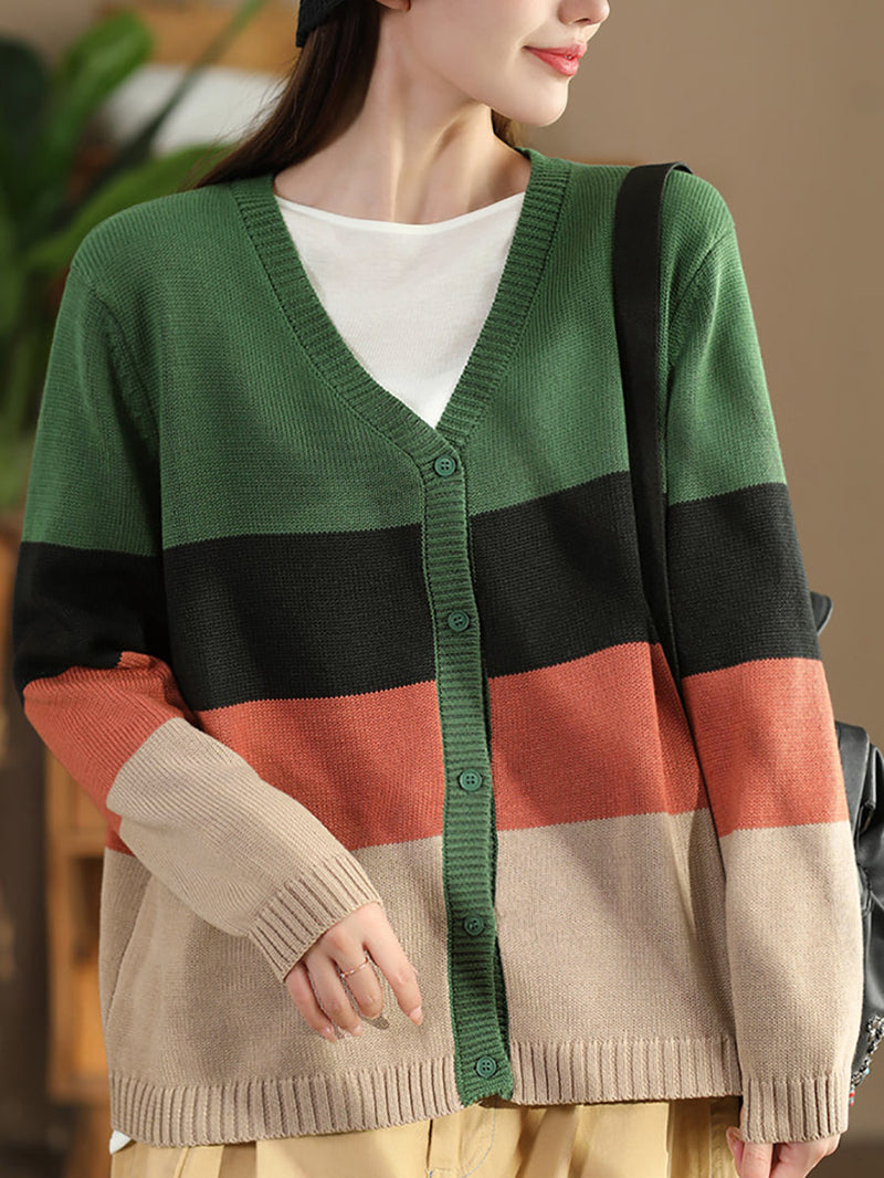 Autumn Colorblock V-neck Knit Sweater As1012