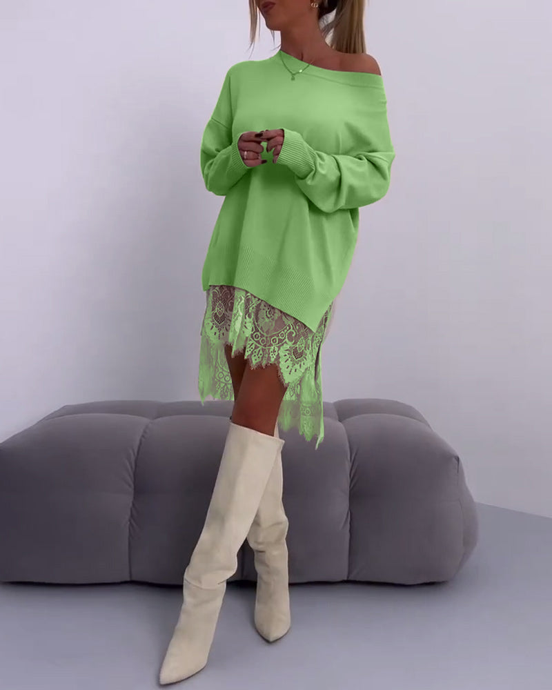 Angeline - Fashionably Off-shoulder Sweater Dress