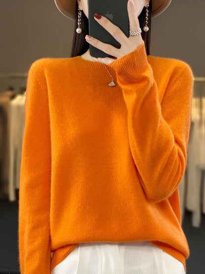 Autumn Knit 100%wool O-neck Sweater Wu023