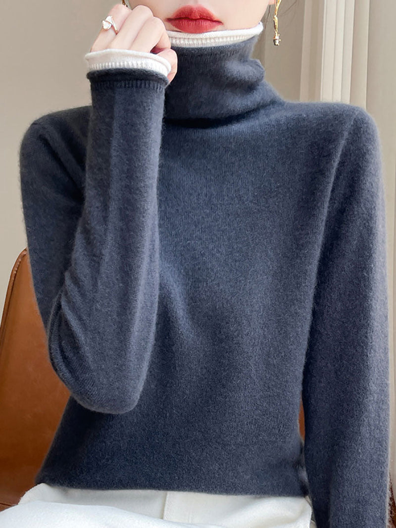 Autumn Turtleneck Colorblock Wool Sweater Ba1010