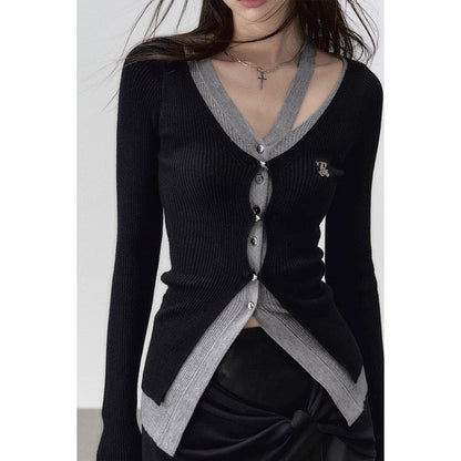 Black Knit Long Cardigan With Hollow Out Design