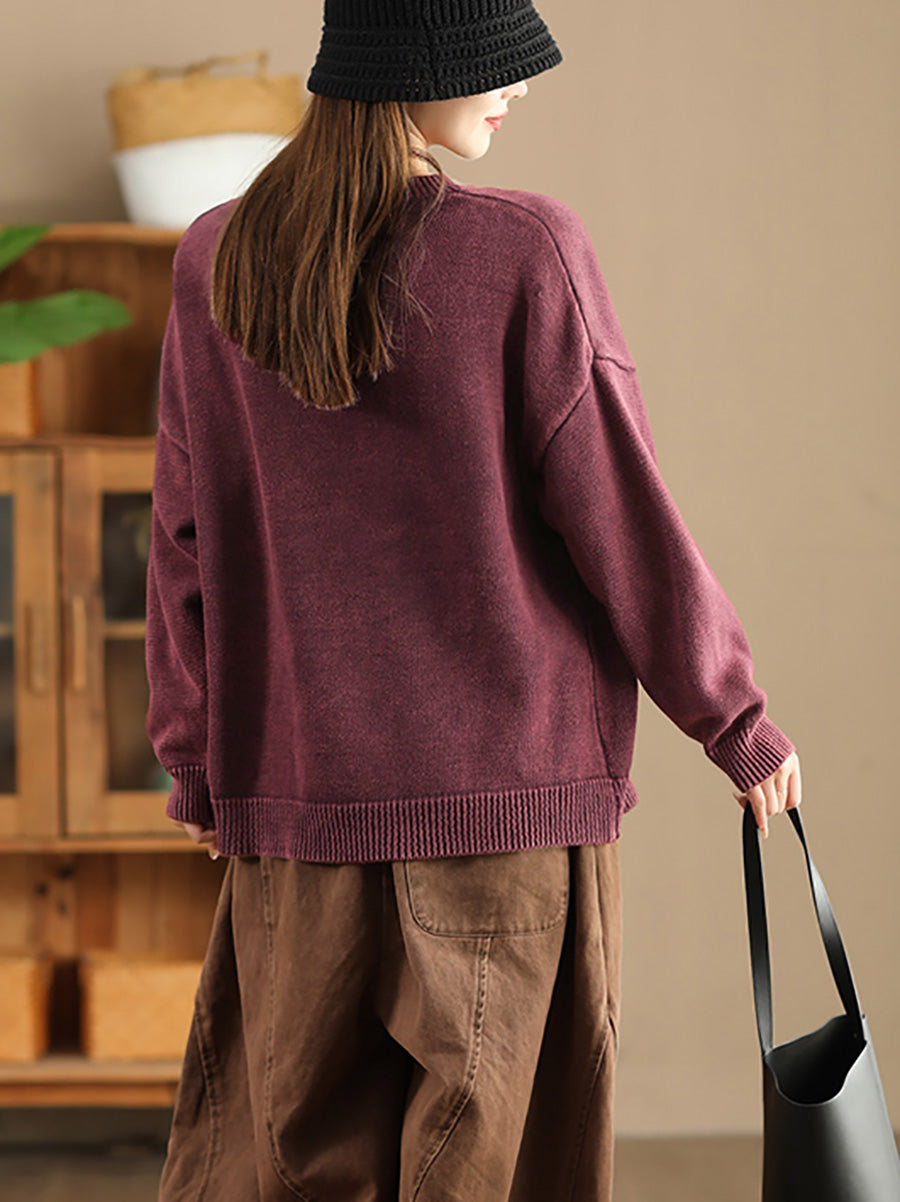 Autumn O-neck Pure Color Knit Sweater Ak1028