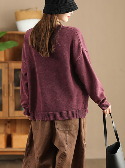 Autumn O-neck Pure Color Knit Sweater Ak1028