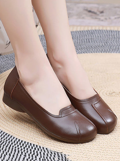 Summer Commute Leather Spliced Low Heel Shoes As1006