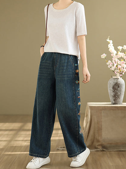 Pants Embroidery Wide-leg Retro Denim