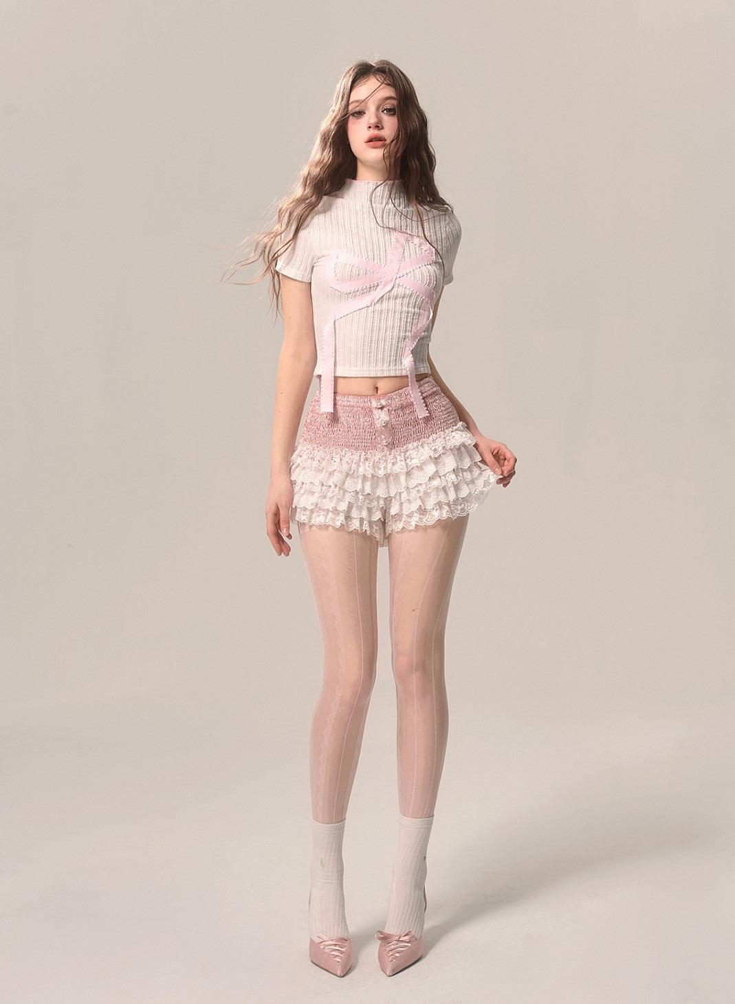 Peach Lace A-line Shorts