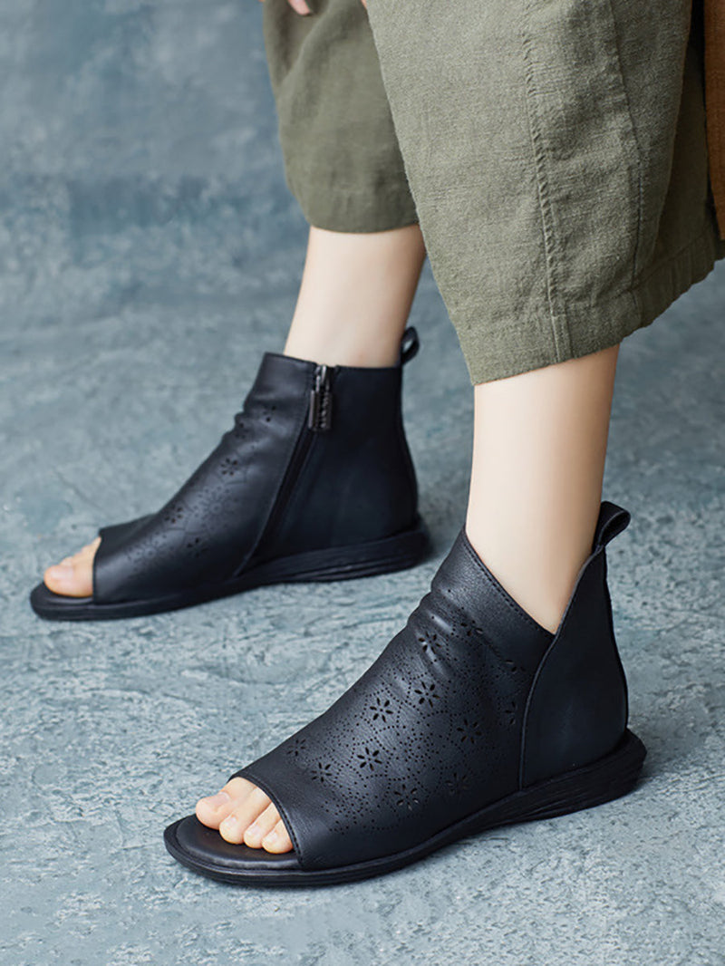 Summer Leather Open-toe Flat Shoes Ui1015