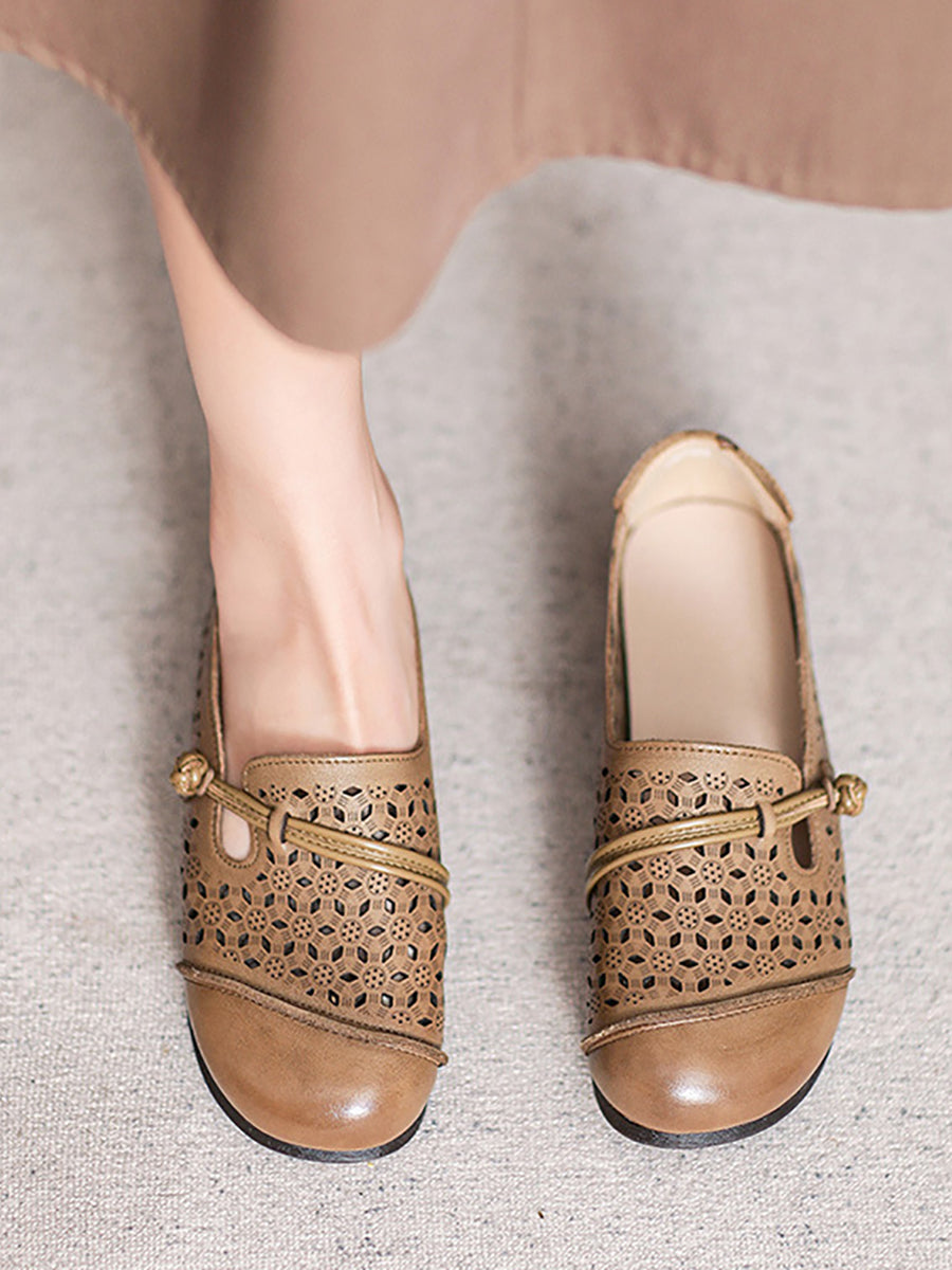 Summer Leather Cutout Soft Flat Shoes Zz1002