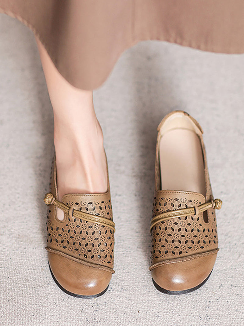 Summer Leather Cutout Soft Flat Shoes Bn1038