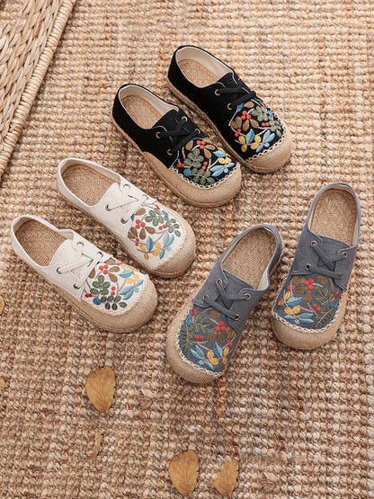 Summer Flower Embroidery Linen Cloth Shoes At1068