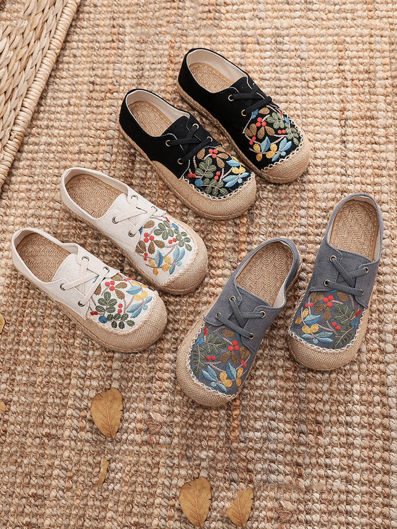 Summer Flower Embroidery Linen Cloth Shoes At1068
