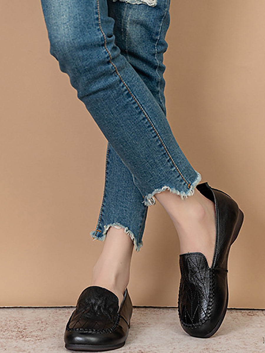 Genuine Leather Stitching Low Heel Shoes As1015