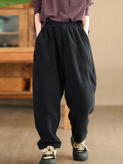 Autumn Cotton Fleece-lined Harem Pants Wg014