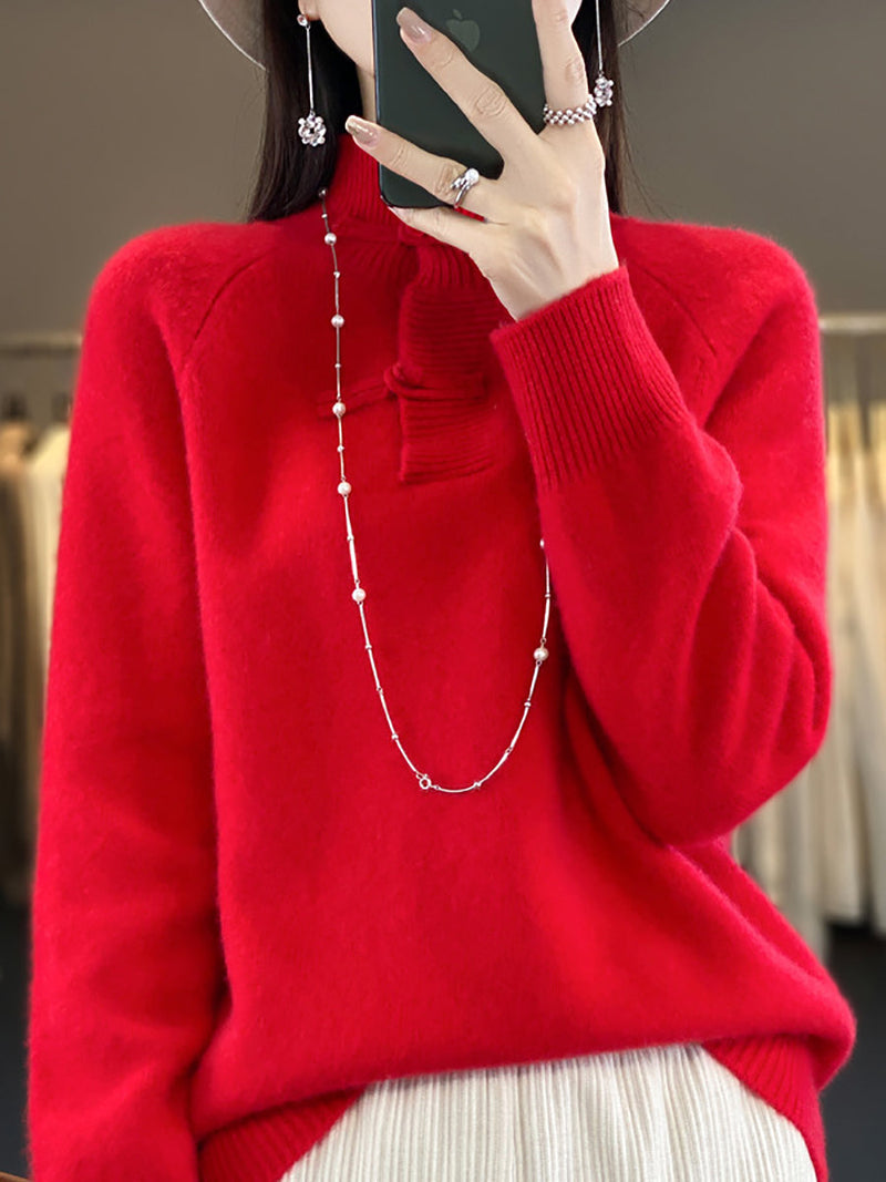 Autumn Half-turtleneck 100%wool Buckle Sweater Ba1040