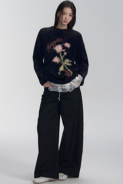 Embroidered Fuzzy Sweater