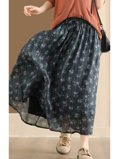 Summer Flower Ramie Loose Skirt Qw1006