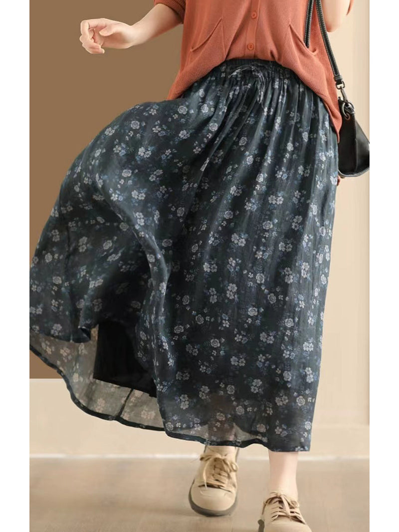 Summer Flower Ramie Loose Skirt Qw1006