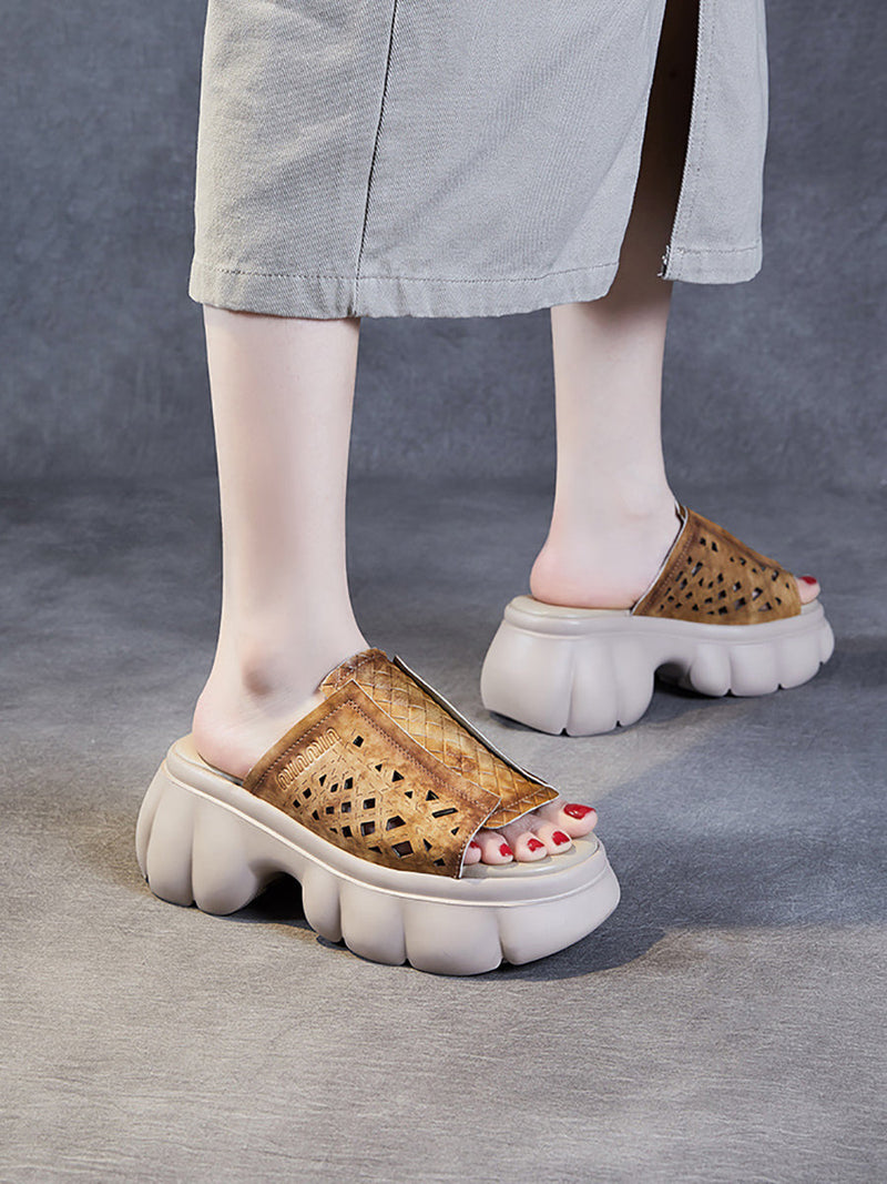 Summer Leather Spliced Platfrom Slippers Cv1033