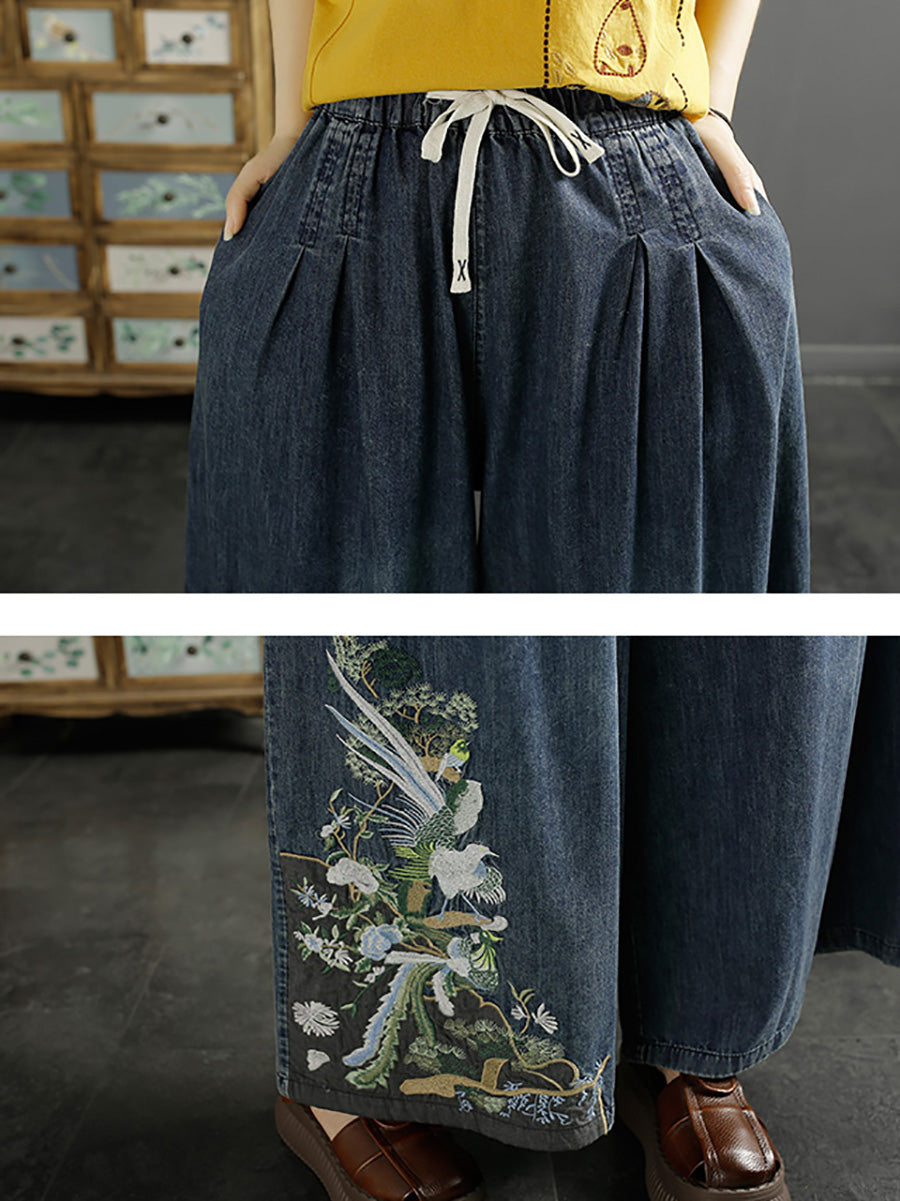 Embroidery Wide-leg Denim Pants Co1052