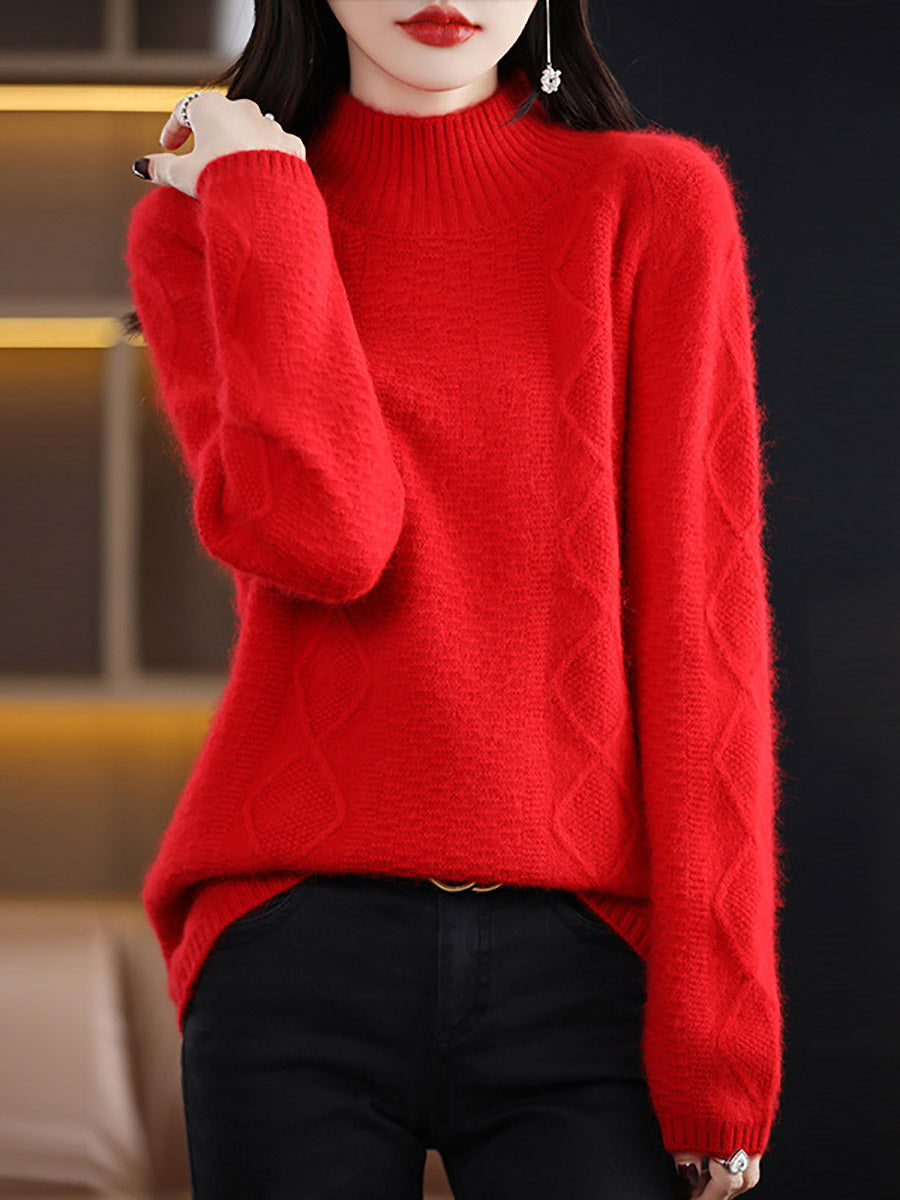 Autumn Half-turtleneck Wool Twist Knit Sweater Ax1031