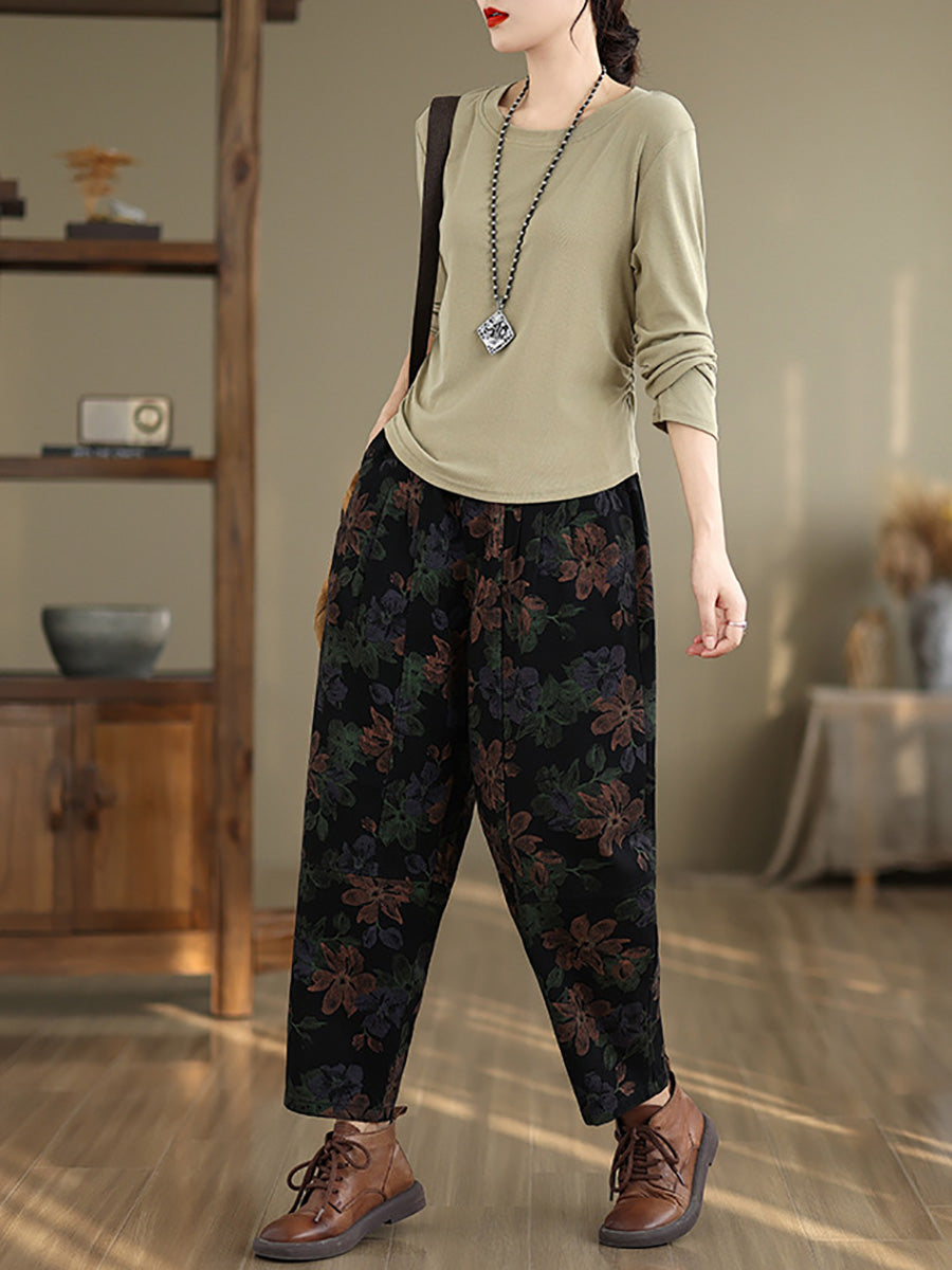 Autumn Flower Cotton Harem Pants Ai1038