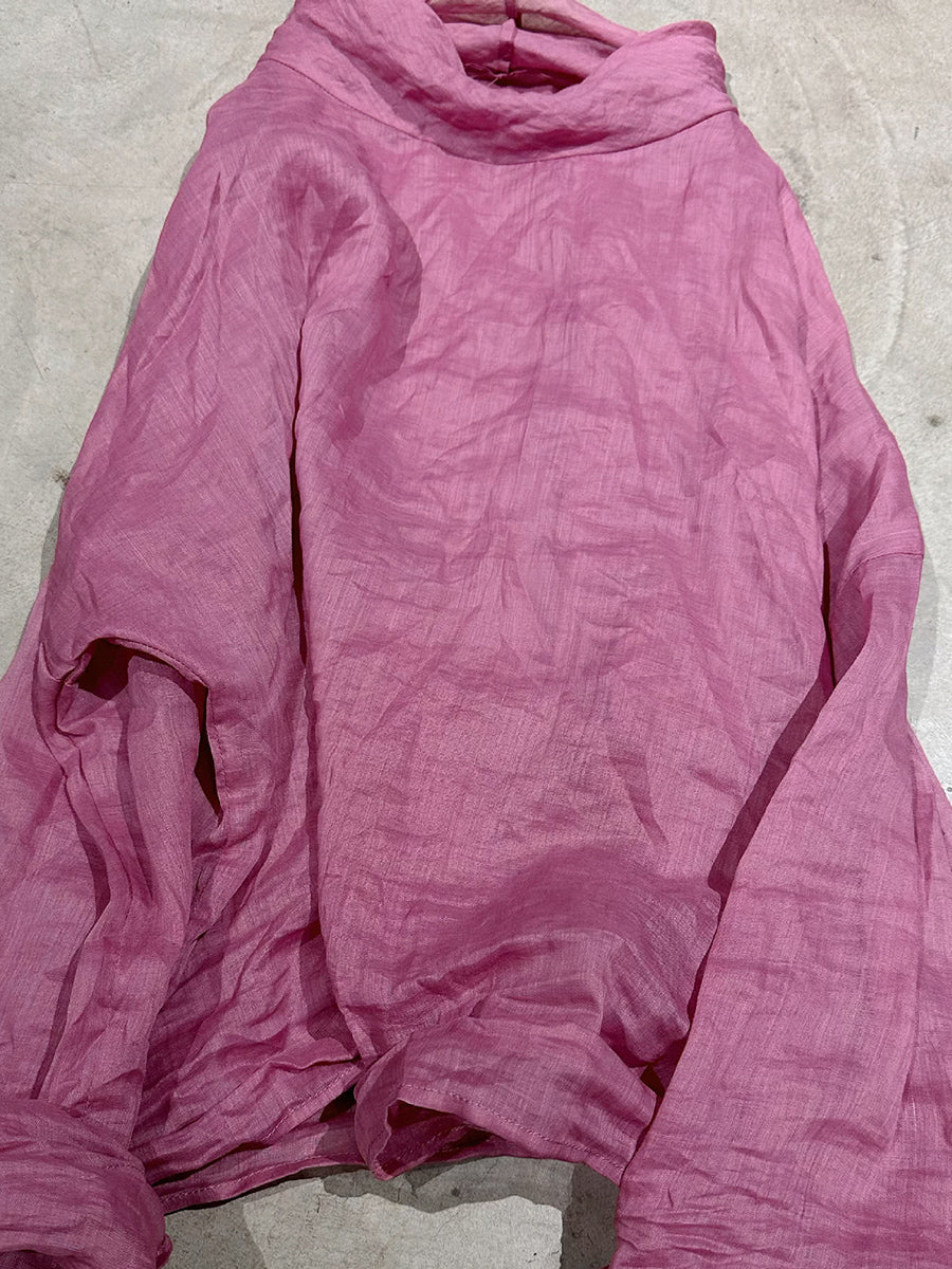 Autumn Pure Color Turtleneck Ramie Blouse Qu020