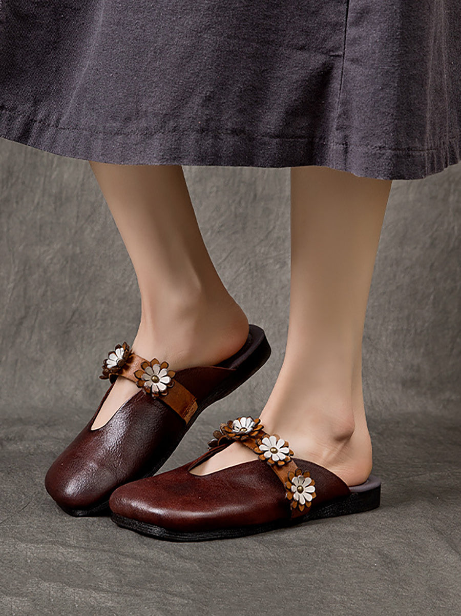 Summer Flower Leather Slippers Sc1011