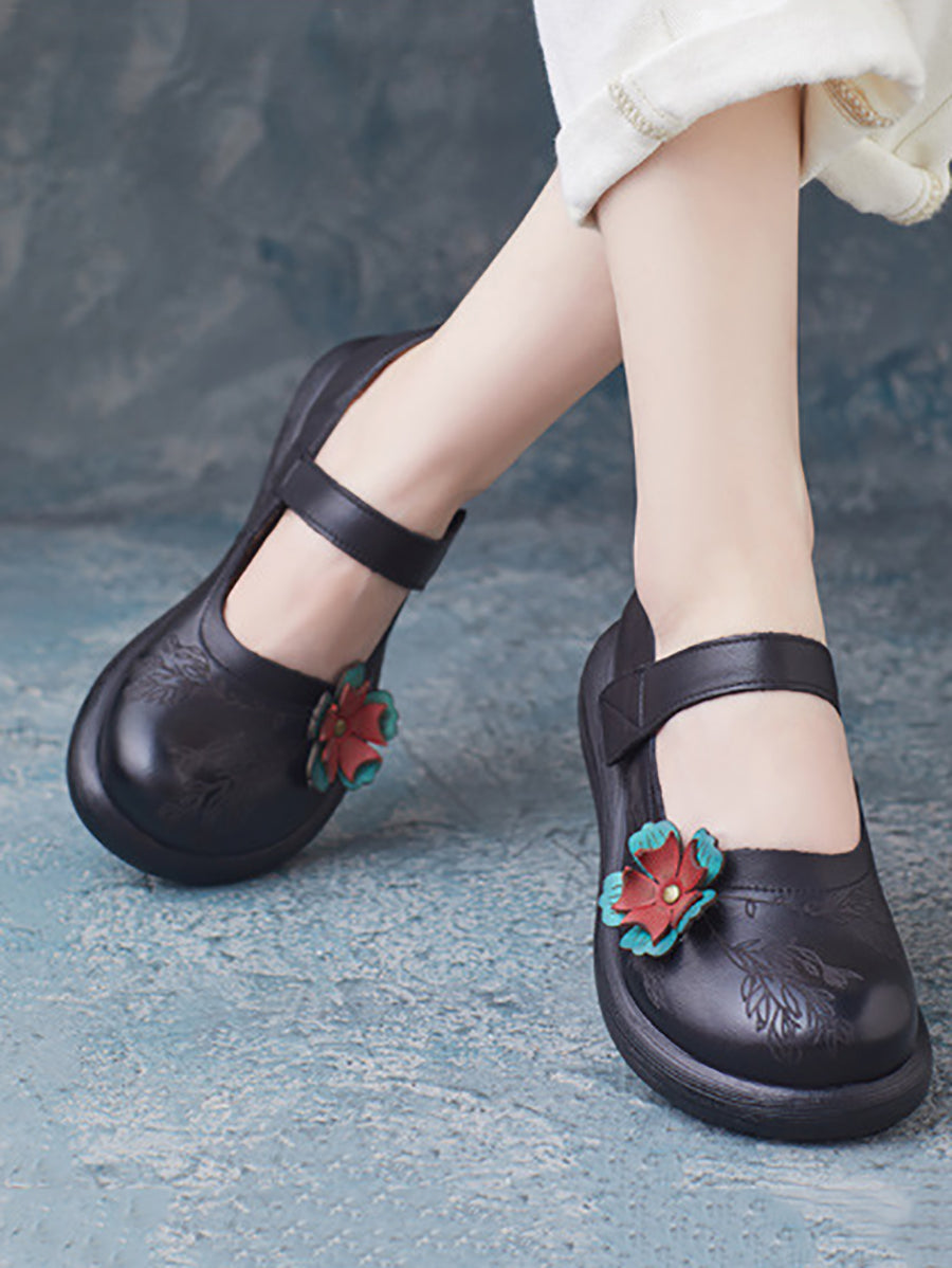 Summer Leather Flower Mid-heel Shoes Zz1036
