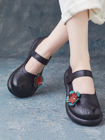 Summer Leather Flower Mid-heel Shoes Zz1036