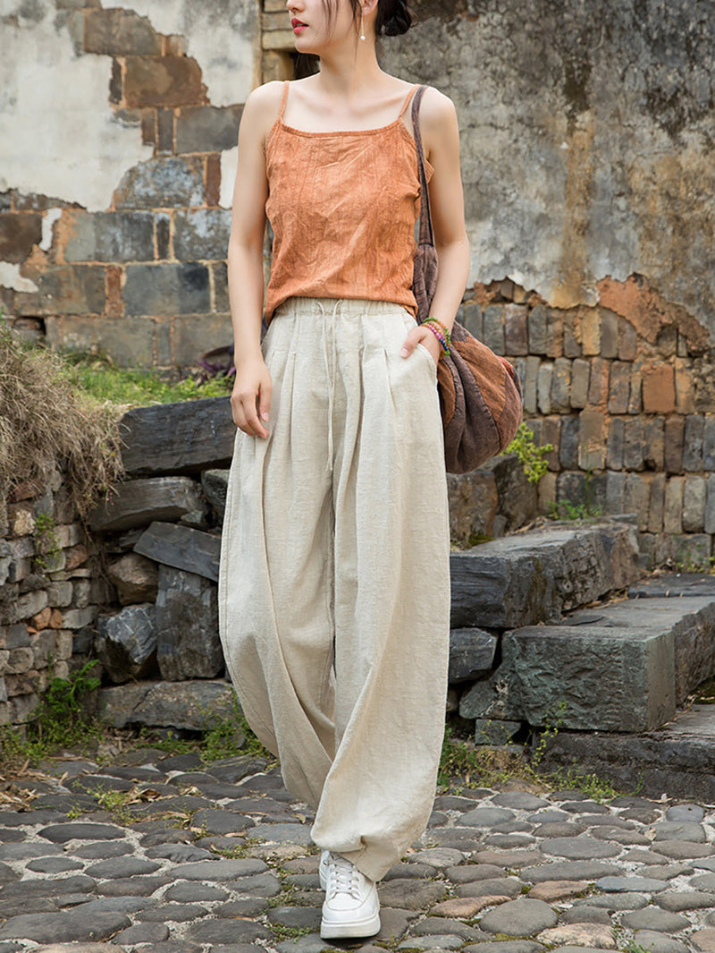 Pure Ramie Straight Worn Color Summer Pants