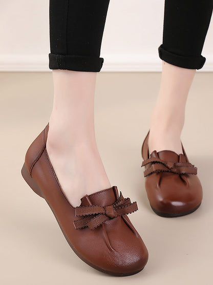 Summer Bowknot Spliced Leather Shoes Rr1049