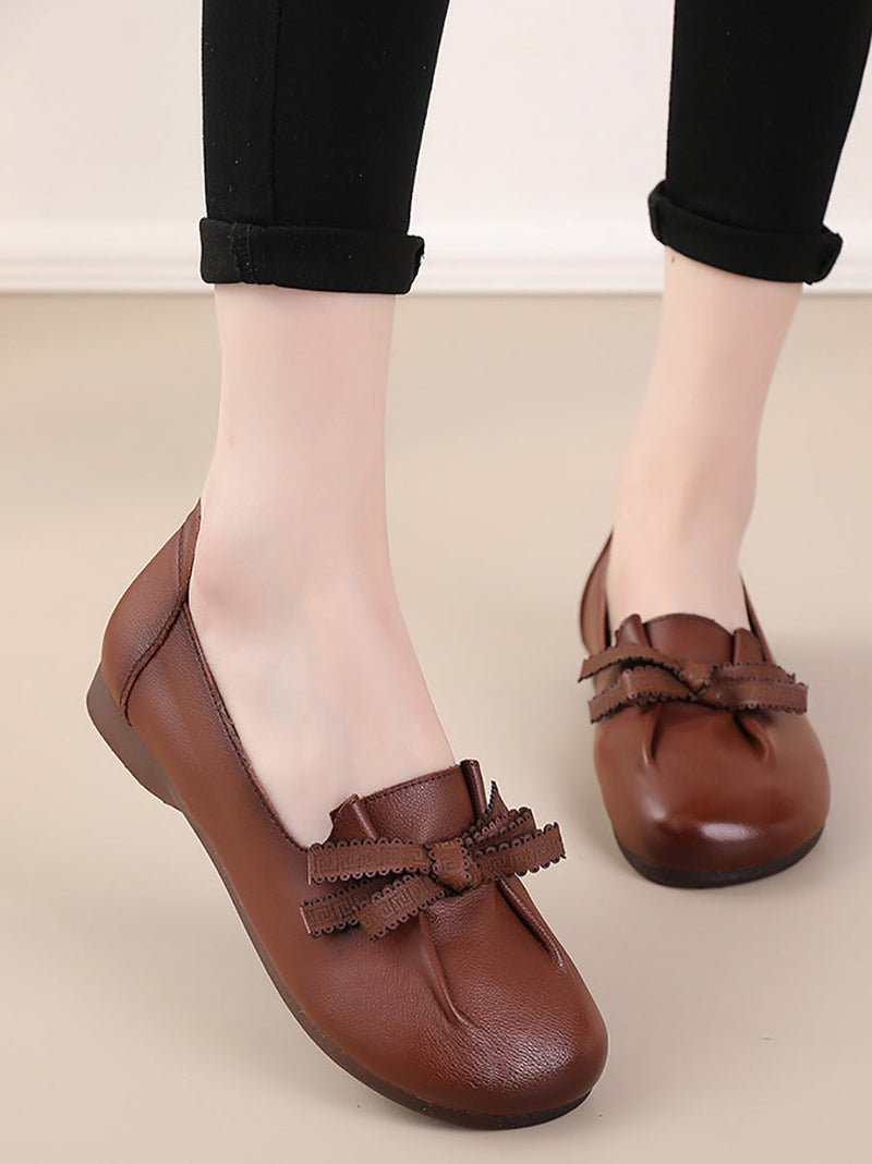 Summer Bowknot Spliced Leather Shoes Rr1049