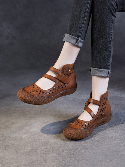 Summer Cutout Leather Flat Sandals Sc1007