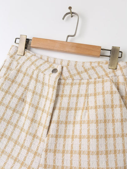 Spring Loose Plaid Straight Leg Pants Sweet Fresh Pants Contrast Color Tassel Shorts
