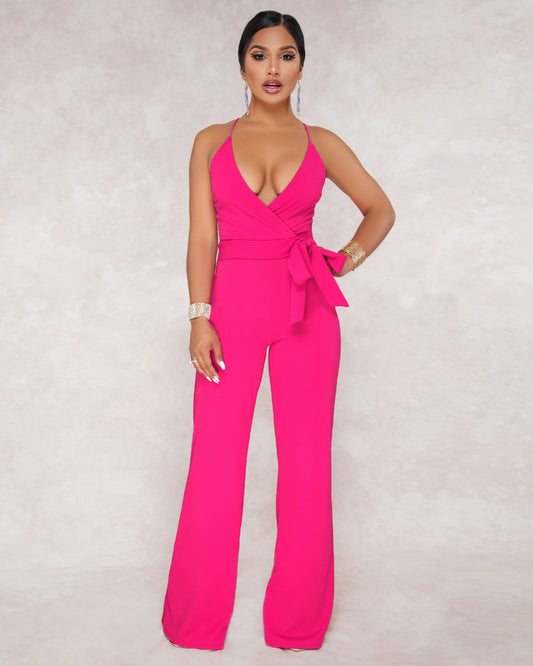 Summer Popular Classic Color V Neck Brace Jumpsuit