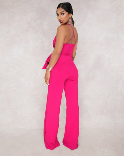 Summer Popular Classic Color V Neck Brace Jumpsuit