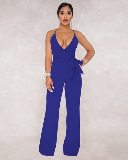 Summer Popular Classic Color V Neck Brace Jumpsuit