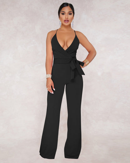 Summer Popular Classic Color V Neck Brace Jumpsuit