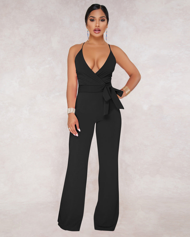 Summer Popular Classic Color V Neck Brace Jumpsuit