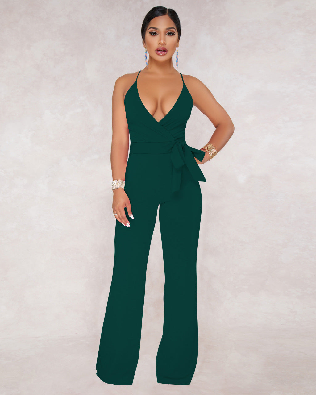 Summer Popular Classic Color V Neck Brace Jumpsuit