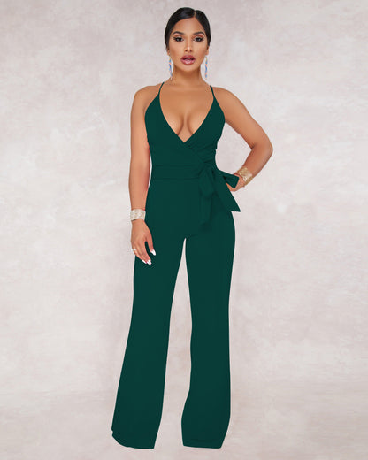 Summer Popular Classic Color V Neck Brace Jumpsuit