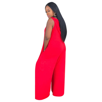 Boutique Color V Neck Suspender Jumpsuit