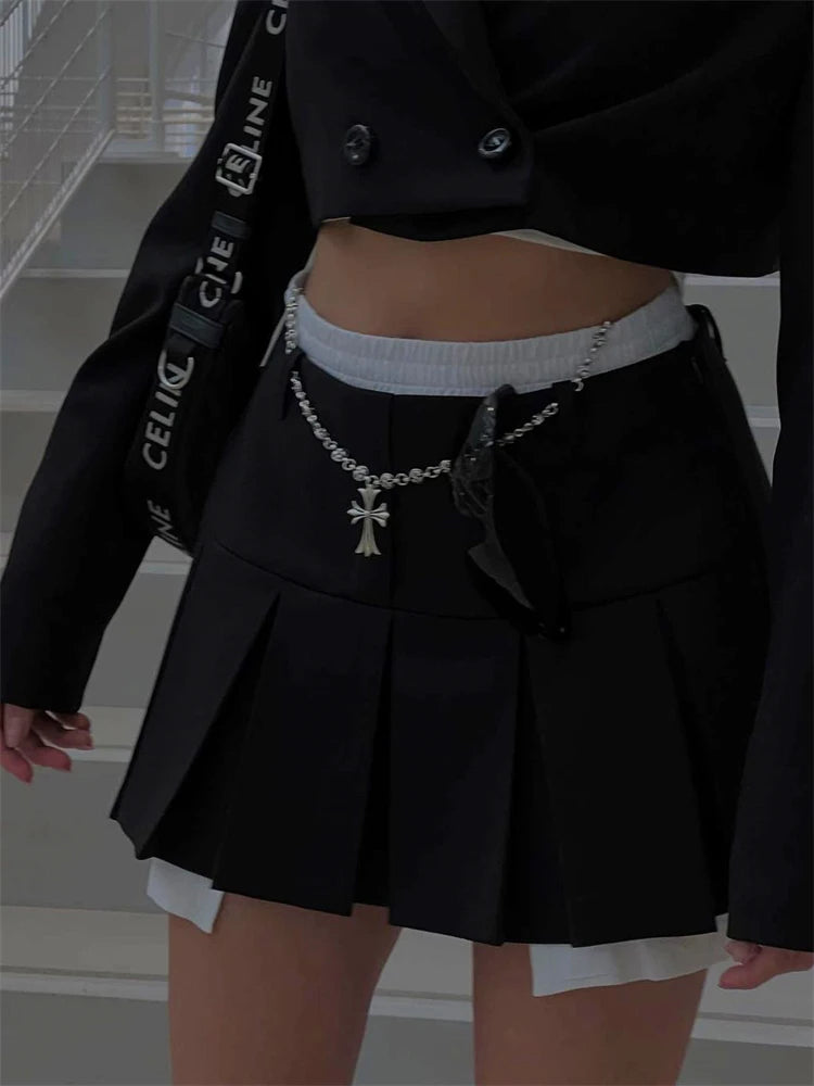 New Mini Skirt for High Waist Y2k Skirts Set Bottom Black Pleated Skirts