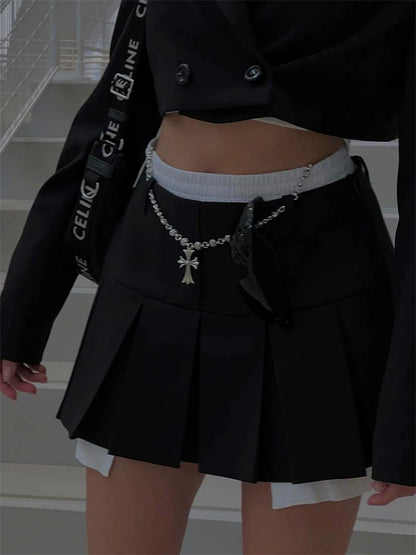 New Mini Skirt for High Waist Y2k Skirts Set Bottom Black Pleated Skirts